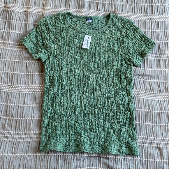 Old Navy Lace Crewneck Short Sleeve Top Green Small Floral Work Casual Summer - Picture 4 of 11